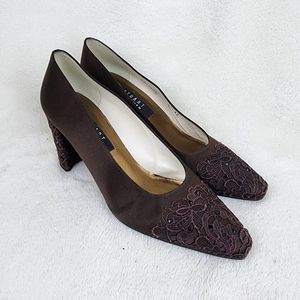 Stuart Weitzman Womens Square Toe Slip-On Lace Top High Heels Pumps Size 8N AA